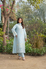 Skye - Serene Sky Blue Embroidered 3PC Suit