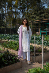 Pearline - Ethereal White & Pink Embroidered 3PC Suit