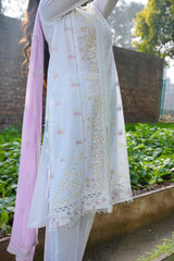 Pearline - Ethereal White & Pink Embroidered 3PC Suit