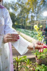 Pearline - Ethereal White & Pink Embroidered 3PC Suit