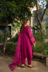 Rosé - Fuchsia Bloom Premium Embroidered 3PC Suit