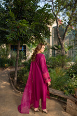 Rosé - Fuchsia Bloom Premium Embroidered 3PC Suit