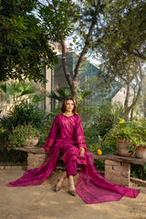 Rosé - Fuchsia Bloom Premium Embroidered 3PC Suit