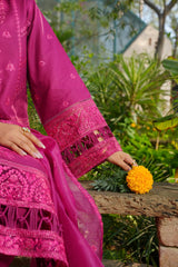 Rosé - Fuchsia Bloom Premium Embroidered 3PC Suit