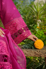 Rosé - Fuchsia Bloom Premium Embroidered 3PC Suit