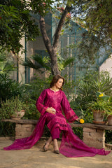 Rosé - Fuchsia Bloom Premium Embroidered 3PC Suit