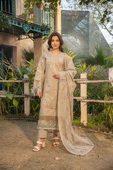 Haline - Elegant 3D Embroidered Beige 3PC Suit
