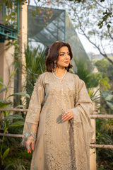 Haline - Elegant 3D Embroidered Beige 3PC Suit