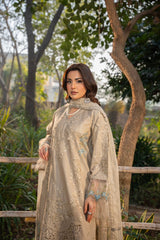 Haline - Elegant 3D Embroidered Beige 3PC Suit