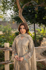 Haline - Elegant 3D Embroidered Beige 3PC Suit