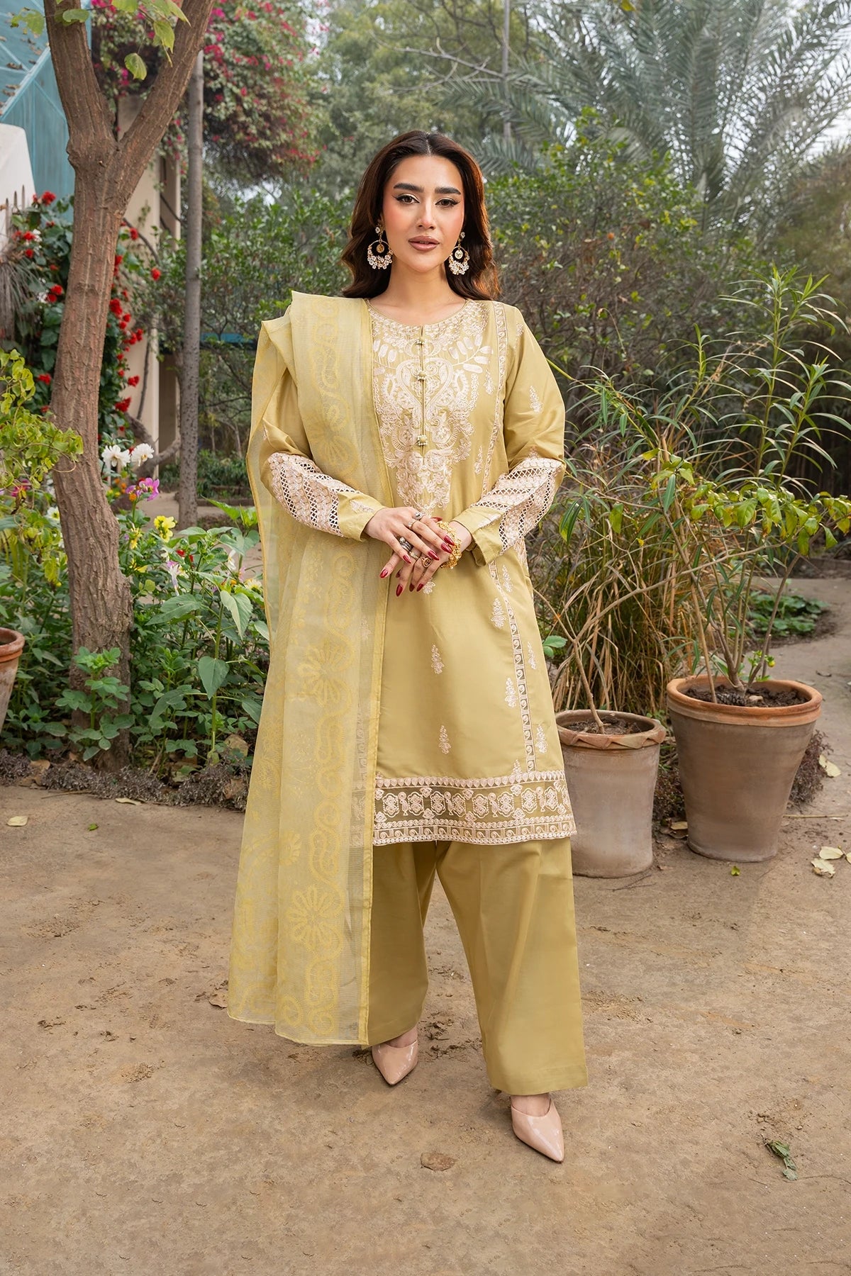 Solène - Radiant Lime Green Embroidered 3PC Suit