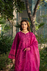 Rosé - Fuchsia Bloom Premium Embroidered 3PC Suit