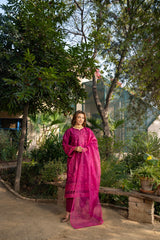 Rosé - Fuchsia Bloom Premium Embroidered 3PC Suit