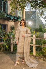 Haline - Elegant 3D Embroidered Beige 3PC Suit