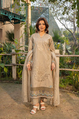 Haline - Elegant 3D Embroidered Beige 3PC Suit